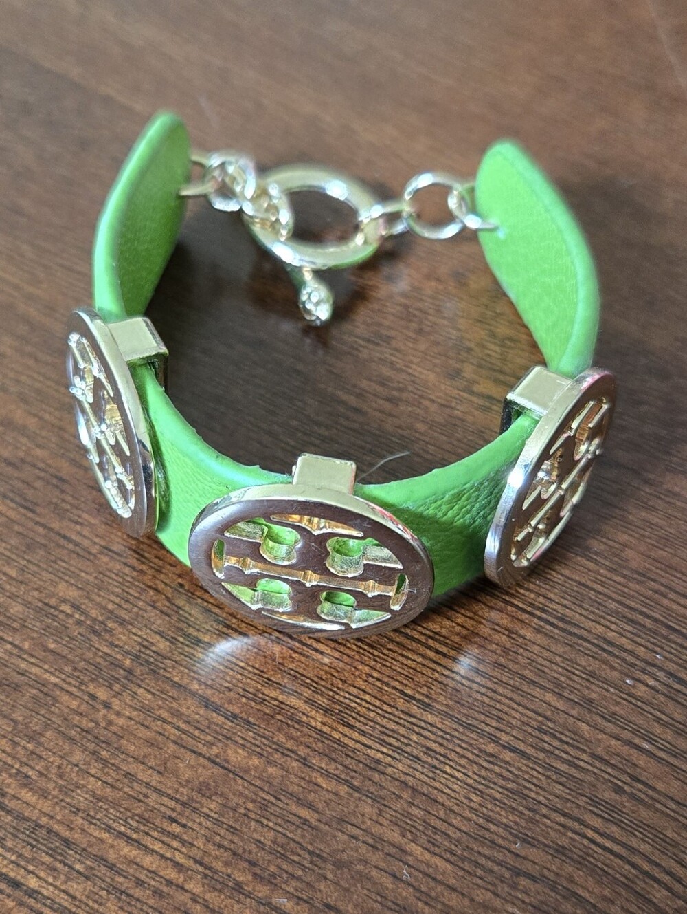 Tory Burch Green Logo Leather Bracelet
